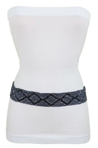 Women Navy Midnight Blue Beads Wrap Tie Fashion Accessory Belt Hip Waist Fit M L - Picture 1 of 12