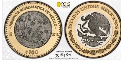 Mexico 100 pesos Numismatic Heritage 1804 8 Reales PL69 PCGS bimetal coin 2012  - Image 1 of 4