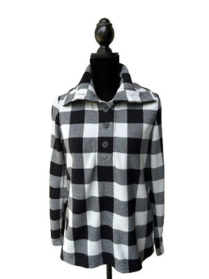 Top polar AMERICAN LIVING para mujer S M negro marfil búfalo cuello a cuadros Foto 1 de 4