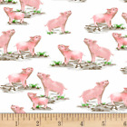 BTY Windham SILO PIGS White Print 100% Cotton Quilt Craft Fabric by the YARD