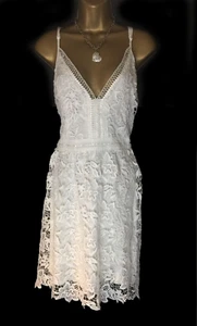 Lipsy White Cream Lace Skater Cami Dress 10 Flare Occasion Wedding Party Summer - Picture 1 of 9
