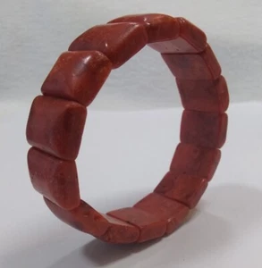 Apple Sponge Treated Coral Elastic Stretch Bracelet -7" Bangle Red Chunky Beads - Picture 1 of 9