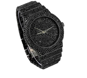 ICE STAR Men's Fully Iced All Black Diamond Watch 46mm Case - Picture 1 of 4