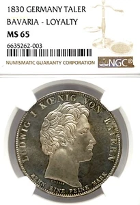 German States Bavaria 1830 Taler Coin Thaler NGC MS 65 F.STG/STG UNC LOYALTY TOP - Picture 1 of 3