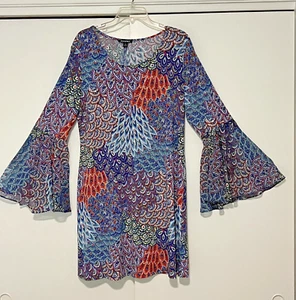 Roz & Ali Bohemian Boho Minikleid bunt Pfau Glockenärmel Gr. XL - Bild 1 von 5