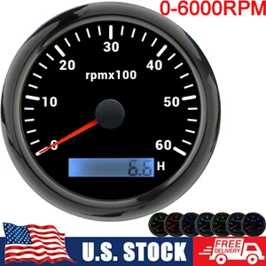 85mm Black 7 Colors LED Tachometer Gauge 0-6000RPM for Car Boat Truck US STOCK - Picture 1 of 19