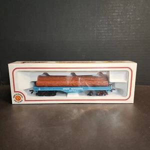 Bachmann HO Scale Great Northern 42764 Flat Log Car Blue w/ Load w/ Box 3 Logs - Picture 1 of 18