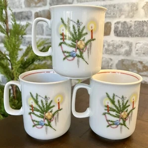 Vintage Weihnachtsbecher Tasse 8 Fl Oz Mitterteich Bavaria Germany 3er Set Porzellan - Bild 1 von 5