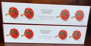Williams Sonoma Cloisonné Pumpkin Napkin Rings Set of 8 Holidays Fall NEW IN BOX - Picture 1 of 3