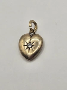 Antiguo colgante victoriano lleno de oro GF pequeño corazón hinchado colgante diamante natural - Imagen 1 de 5