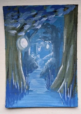 ACEO Original Art Card 2.5 x 3.5, Gouache, Fantasy, Landscape, Forest Katie Mart - Image 1 of 2