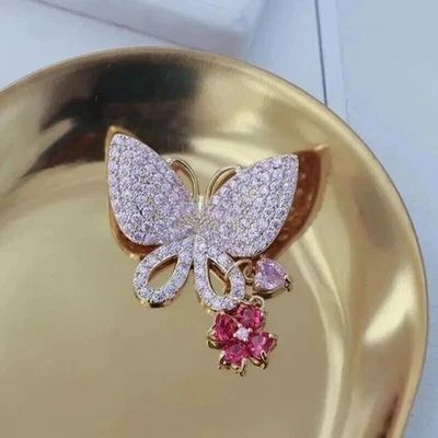 Broche prendedor para mujer de turmalina creada en laboratorio corte corazón de 4 quilates acabado oro amarillo de 14 k Foto 1 de 4