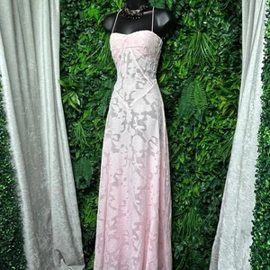 Pink Dress Floral Sheer XS Maxi Spaghetti Strap Sleeveless Party Cocktail 3039 - Picture 1 of 8