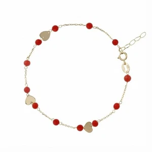 Bracelet Avec Corail Et Cœurs pour Femmes en or Jaune 18 Carat - Picture 1 of 2