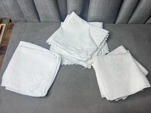 VTG Linen Napkins Embroidery Cutwork Square Hemstitched Lot of 10 - Picture 1 of 13