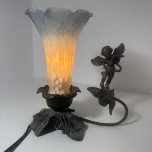 Purple And White Flower Vintage Lamp  Angel Playing Flute - Picture 1 of 11