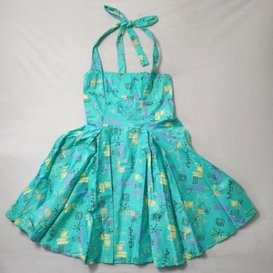 Pinup Couture Atomic Dress Fit Flare 2XL Teal 50s Retro Halter Rockabilly Vanity - Picture 1 of 12