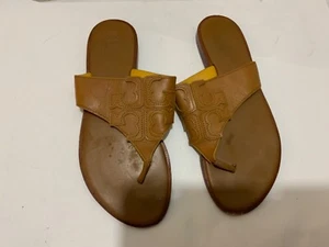Tory Burch JAMIE Weston Embossed Logo Thong Sandals in Royal Tan US 8 - Picture 1 of 8
