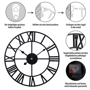 40CM GROßE METALL WANDUHR RÖMISCHE ZAHLEN GIANT OFFENE GESICHT Premium Wanduhren - Bild 1 von 6
