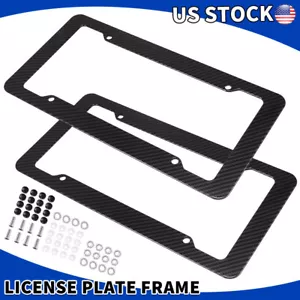 Universal Black Real Carbon Fiber License Plate Holder Frame For Car Front&Rear - Picture 1 of 11