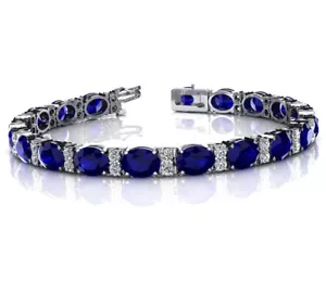 16.75 Ct Oval Sapphire and Round Diamond Tennis Bracelet in 14 kt Prong Setting - Picture 1 of 3