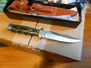 BOKER MAGNUM 11" SAFARI MATE BOWIE KNIFE 440 BLADE SILVER WOOD HANDLE LEA SHEATH - Picture 1 of 18