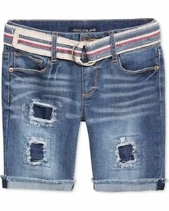 Imperial Star Girls Belted Bermuda Denim Shorts Size 14 - Picture 1 of 2