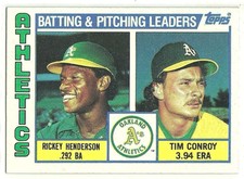 1984 Topps #156 Athletics Leaders Rickey Henderson/Tim Conroy-NRMT- BUY IT NOW