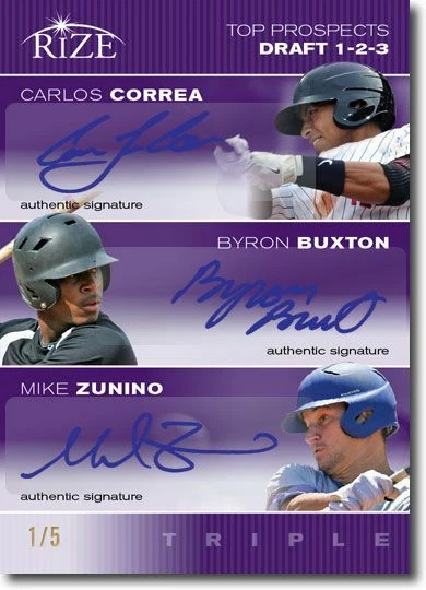 Carlos Correa 2012 * Byron Buxton * Mike Zunino * Rize púrpura automático #/5 Foto 1 de 2