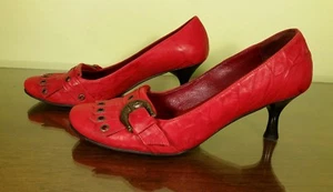 NANNINI Red Textured Leather/ Rubber Sole Heels Shoes Kiltie W/Buckle US 8/EU 38 - Picture 1 of 11