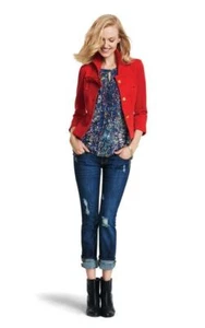 CAbi 3035 Beau Blazer Red light jacket suit coat bow gold buttons crop 6 S NEW  - Picture 1 of 7