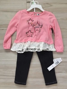 NWT DKNY Girls Top Pants Jeans 2-pc Set Long Sleeves Shirt Sz 18 MONTHS - Picture 1 of 4