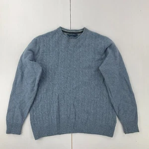 CREW CLOTHING Jumper Large Blue 100% Lambs Wool Cable Knit Mens Round Neck - Picture 1 of 13