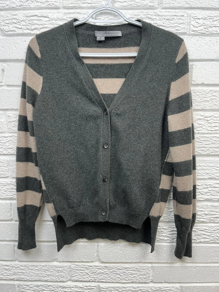 Cárdigan Suéter 360 Cachemira 100% Cachemira Botón Frontal Gris Tostado Rayas Mediano Foto 1 de 4