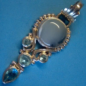 P539D Sterling Silver Moss Agate Blue Topaz Pendant Hinged Charm 2.9" Solid 925 - Picture 1 of 6
