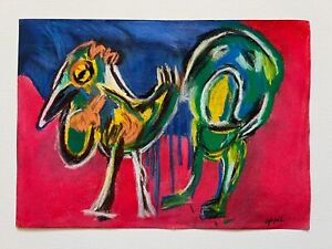 Karel Appel Drawing on paper (Handmade) signed and stamped mixed media