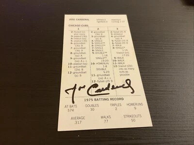 STRAT-O-MATIC Firmado Debut. 1963 José Cardenal 1975 Cachorros Foto 1 de 2