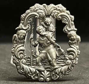 Súper antiguo magnífico San Cristóbal Calado querubines Art Nouveau plata belleza - Imagen 1 de 12