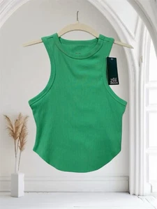 Camiseta sin mangas corta Wild Fable para mujer talla XS verde acanalada tejida bebé Y2K nueva con etiquetas - Imagen 1 de 14