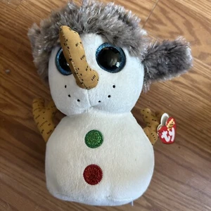 Snowman W/ Glitter Hat 9” Plush- Buttons Christmas TY Beanie Boo - Picture 1 of 2