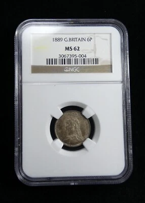 Great Britain 1889 Silver Six Pence. NGC Certified MS 62. #4995 - Image 1 of 4