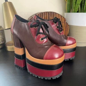 CURRENT MOOD x DOLLS KILL Funky Sole Platform Oxford Shoes Lug Sole Maroon - Picture 1 of 7