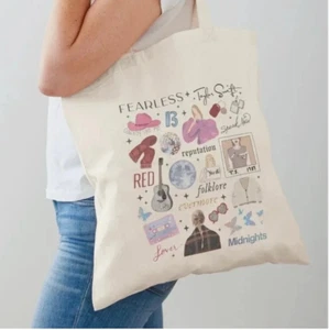 Taylor Swift Fearless Tour Cotton Canvas Tote Bag Beige Shoulder Bag NEW & RARE - Picture 1 of 3