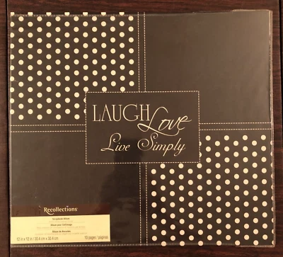 Recollections 12x12 Scrapbook Album LAUGH LOVE LIVE SIMPLY Black White Polka Dot - Image 1 of 4