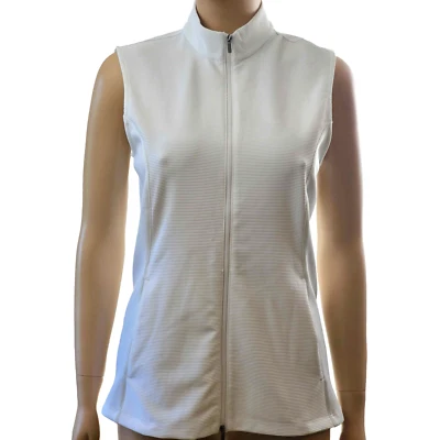 Greg Norman女式全拉链罗纹背心鲨鱼服装高尔夫白色 — 第 1/4 张图片