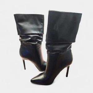 Nine West Tasta Mid Calf Dress Boots Black 7M Slouch Stiletto High Heel NWB - Picture 1 of 11