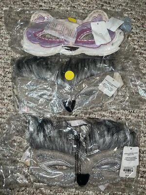 Pier 1 Gray Owl & Pink Fox Cloth Masquerade Masks 8 in x 4.25 ONESIZE  Dress Up - Image 1 of 4
