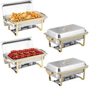 4 Pack 8QT Chafing Dish Buffet Set Food Warmer Chafer w/Gold Foldable Legs & Lid - Picture 1 of 23
