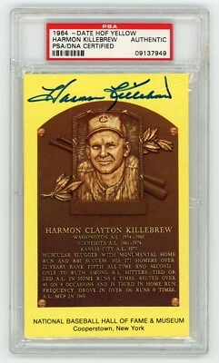 Harmon Killebrew Signed Auto HoF Plaque Postcard PSA DNA - Image 1 of 2