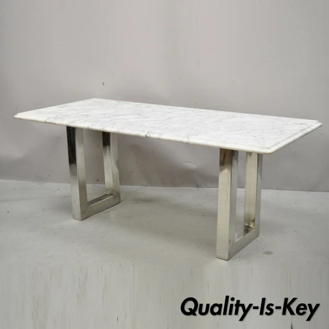 Modern Italian Marble Chrome Double Pedestal Base Rectangular Coffee Table Cover